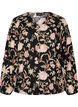 Blommig blus i linne och viskos med l&aring;nga &auml;rmar, Svart, Packshot image number 0