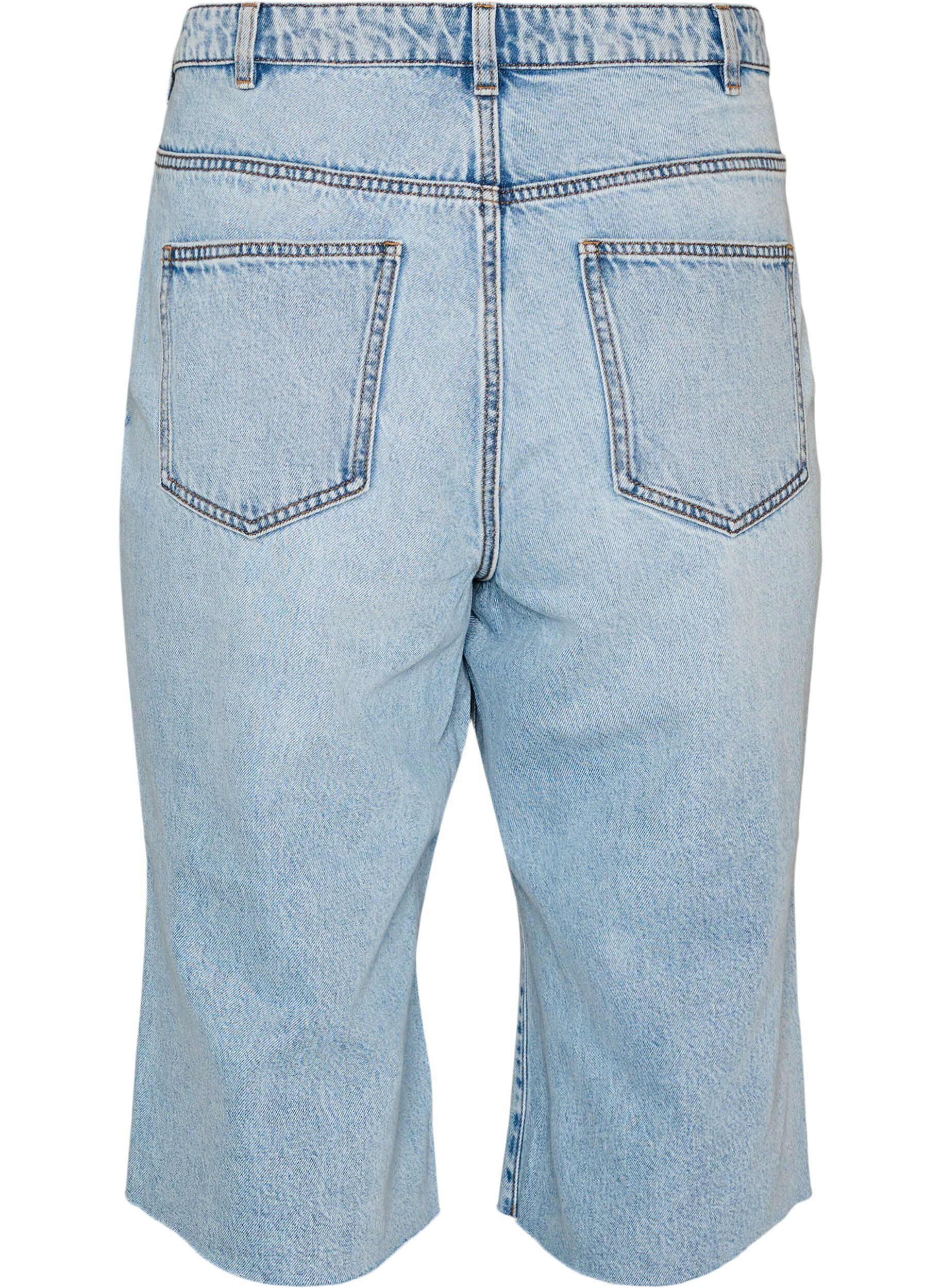 ZizziCroppade jeans med en sliten look och r&aring;a kanter, Bl&aring;, Packshot image number 1