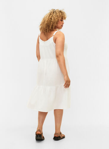 Enfärgad klänning i bomull, Bright White, Model image number 1