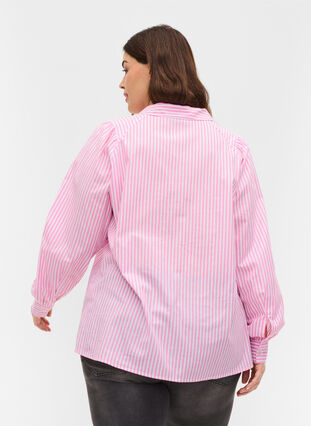 Randig skjorta i bomull, White/ Pink Stripe, Model image number 1