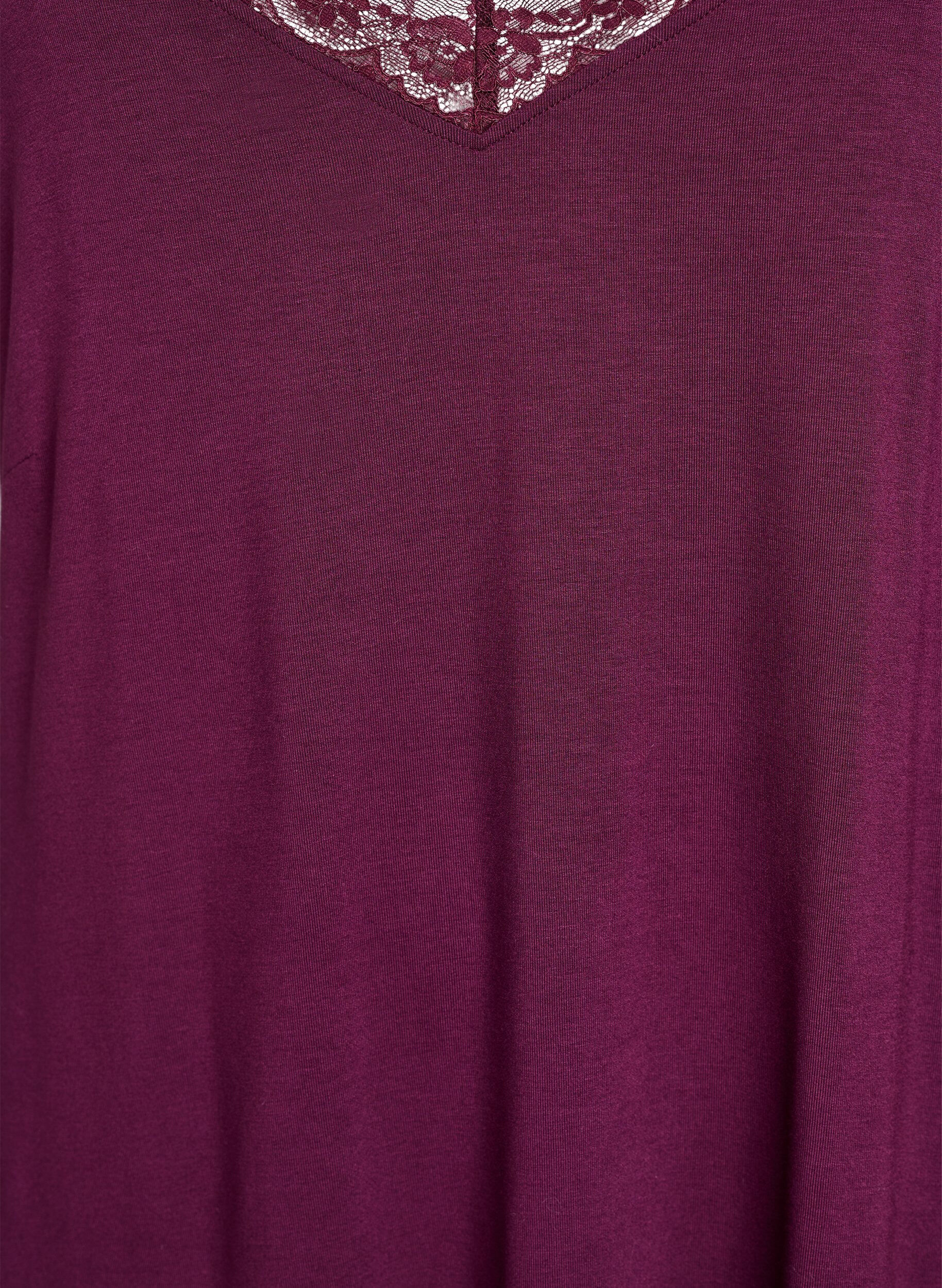 ZizziNattlinne i viskos med spetskant, M&ouml;rk Bordeaux, Packshot image number 2
