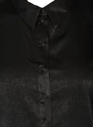 Skjorta med struktur och långa puffärmar, Black, Packshot image number 2