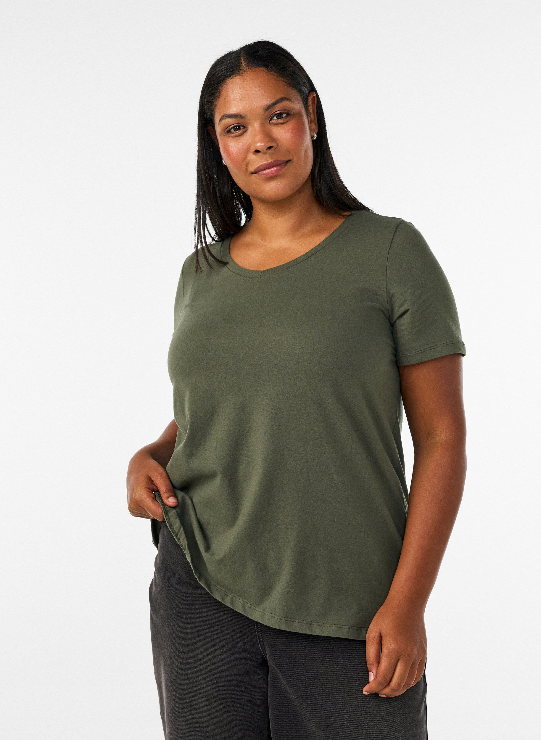 Enf&auml;rgad bas-t-shirt i bomull, Gr&ouml;n, Model