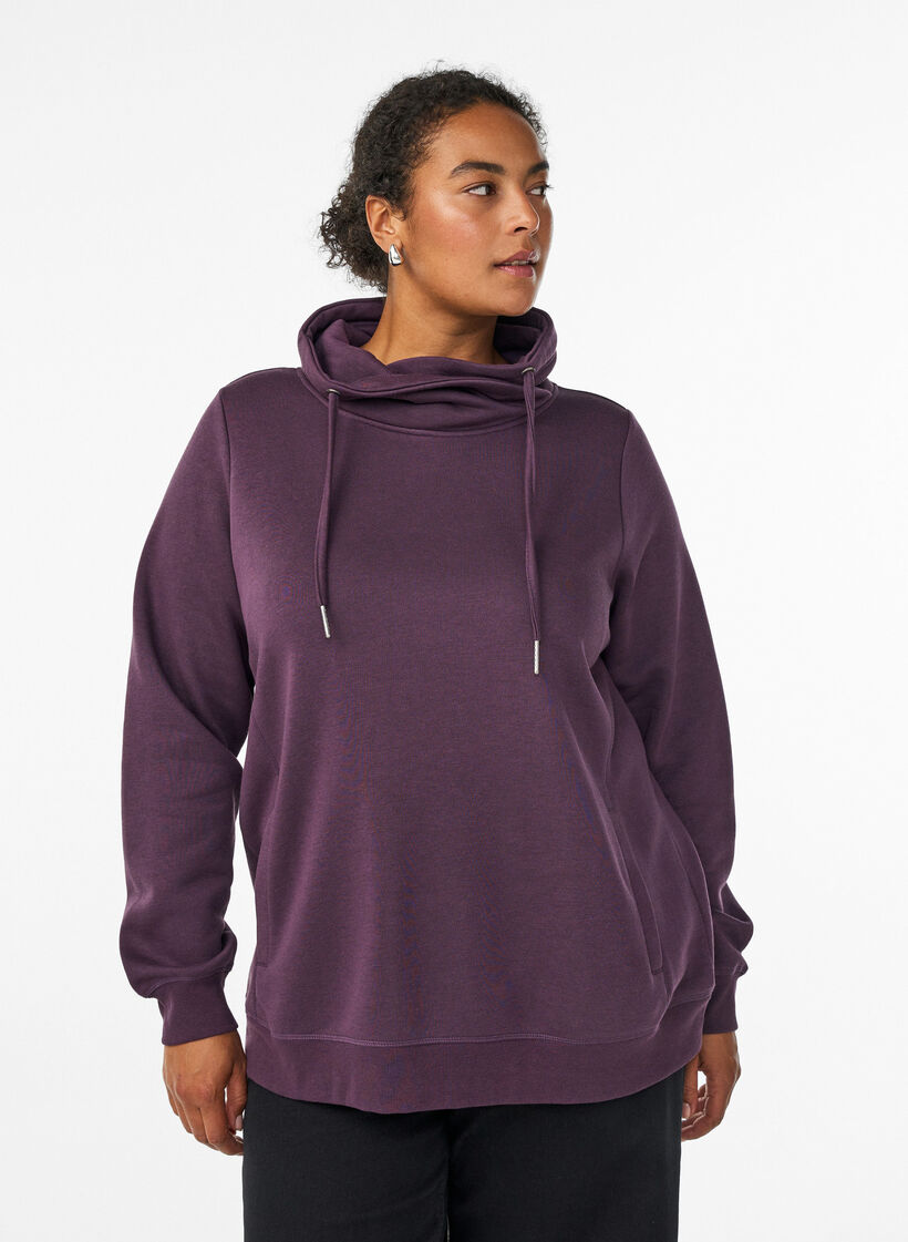 Sweatshirt med h&ouml;g krage och fickor, Lila, Model image number 0
