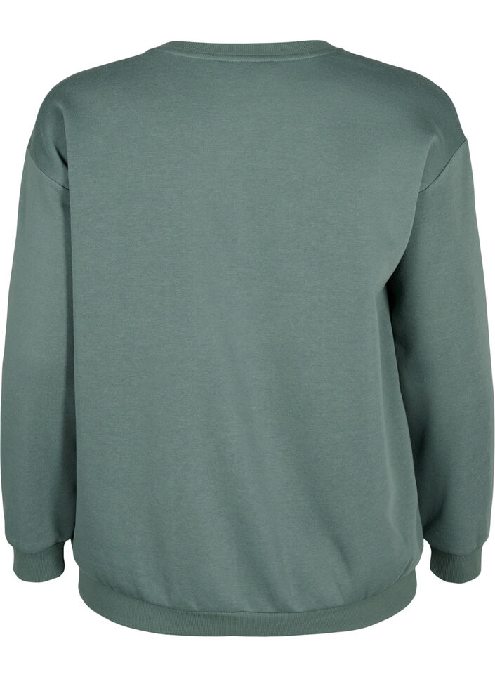 Sweatshirt med frottétext, Grön, Packshot image number 1