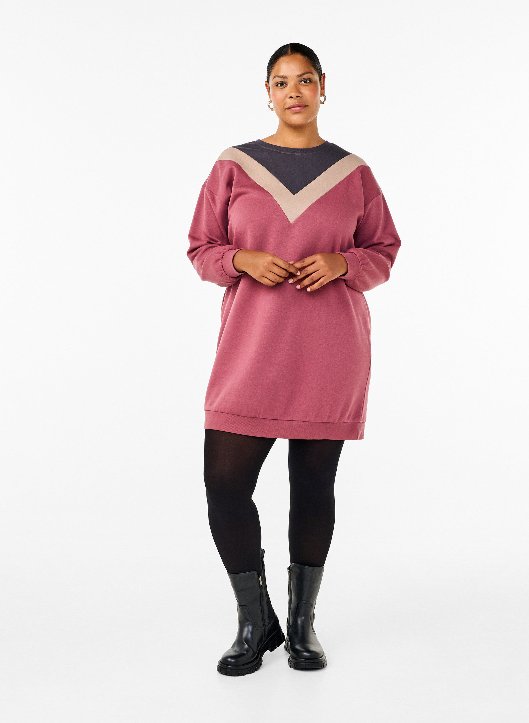 Zizzi L&aring;ng sweatshirt med f&auml;rgblock, Rose B. Color Block, Model image number 2