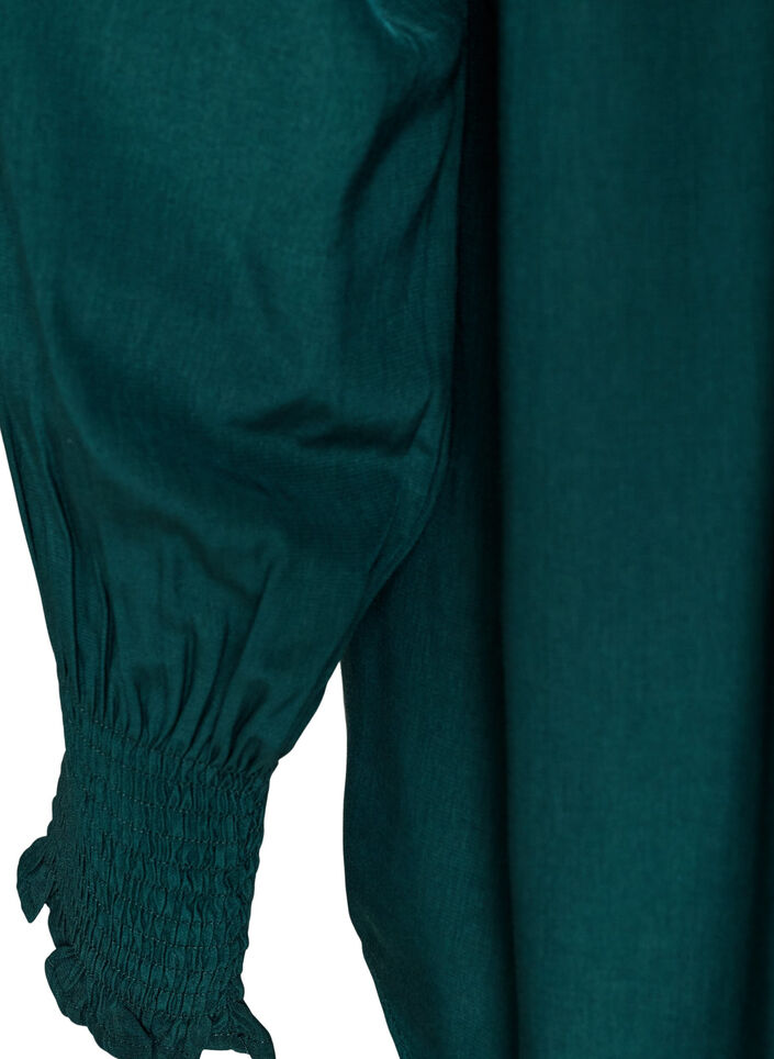 Blus med volangkrage och rynkning, Gr&ouml;n, Packshot image number 3