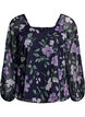 Chiffongblus med blommigt tryck och l&aring;nga &auml;rmar, Bl&aring;, Packshot image number 0