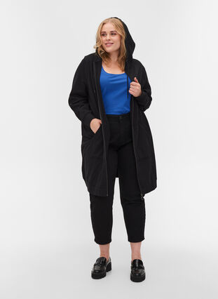 Lång cardigan i sweatshirtmaterial, Black, Model image number 2