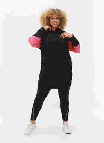 Sweatshirtklänning med colorblock och fickor, Black, Model image number 2