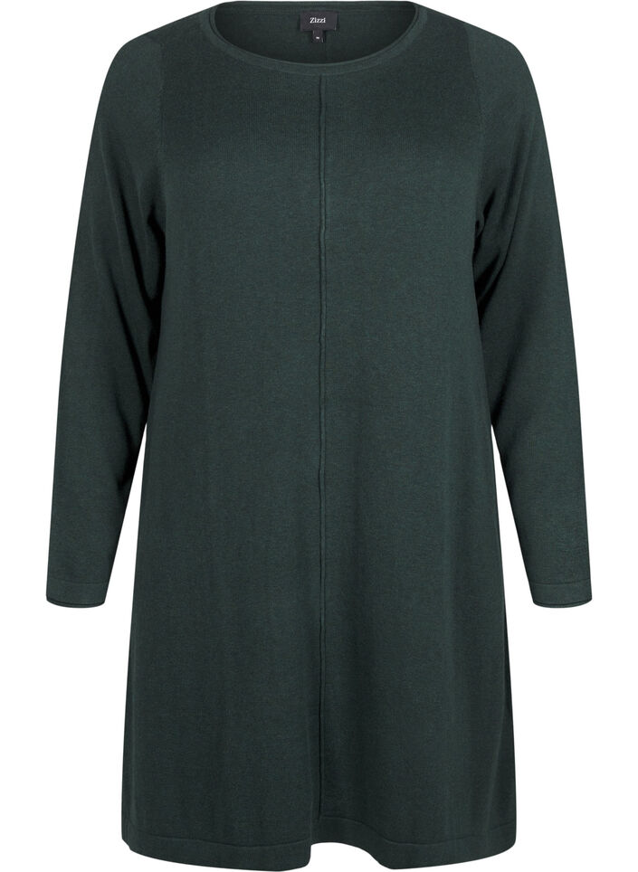 Stickad klänning i bomull-viskosblandning, Grön, Packshot image number 0