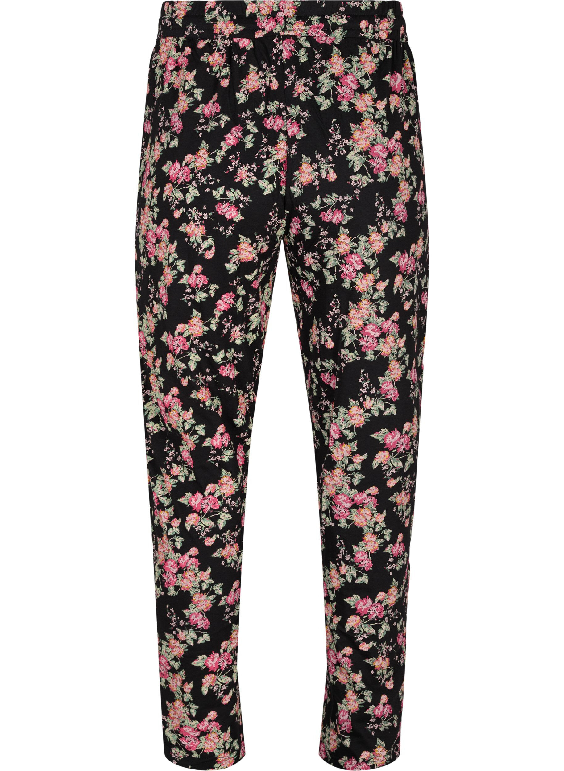 Zizzi Pyjamasbyxor i bomull, Black Pink Oran Flow, Packshot image number 1