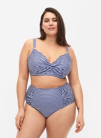 Randiga bikinitrosor med hög midja, Blue Striped, Model