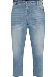 Croppade jeans med råa kanter och hög midja, Light blue denim, Packshot