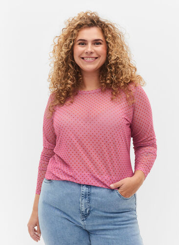 Mesh-tröja med tryck, Cashmere Rose Dot, Model image number 0