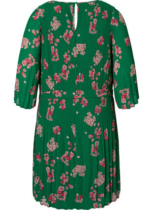Mönstrad plisserad klänning med knytband, Jolly Green Flower, Packshot image number 1