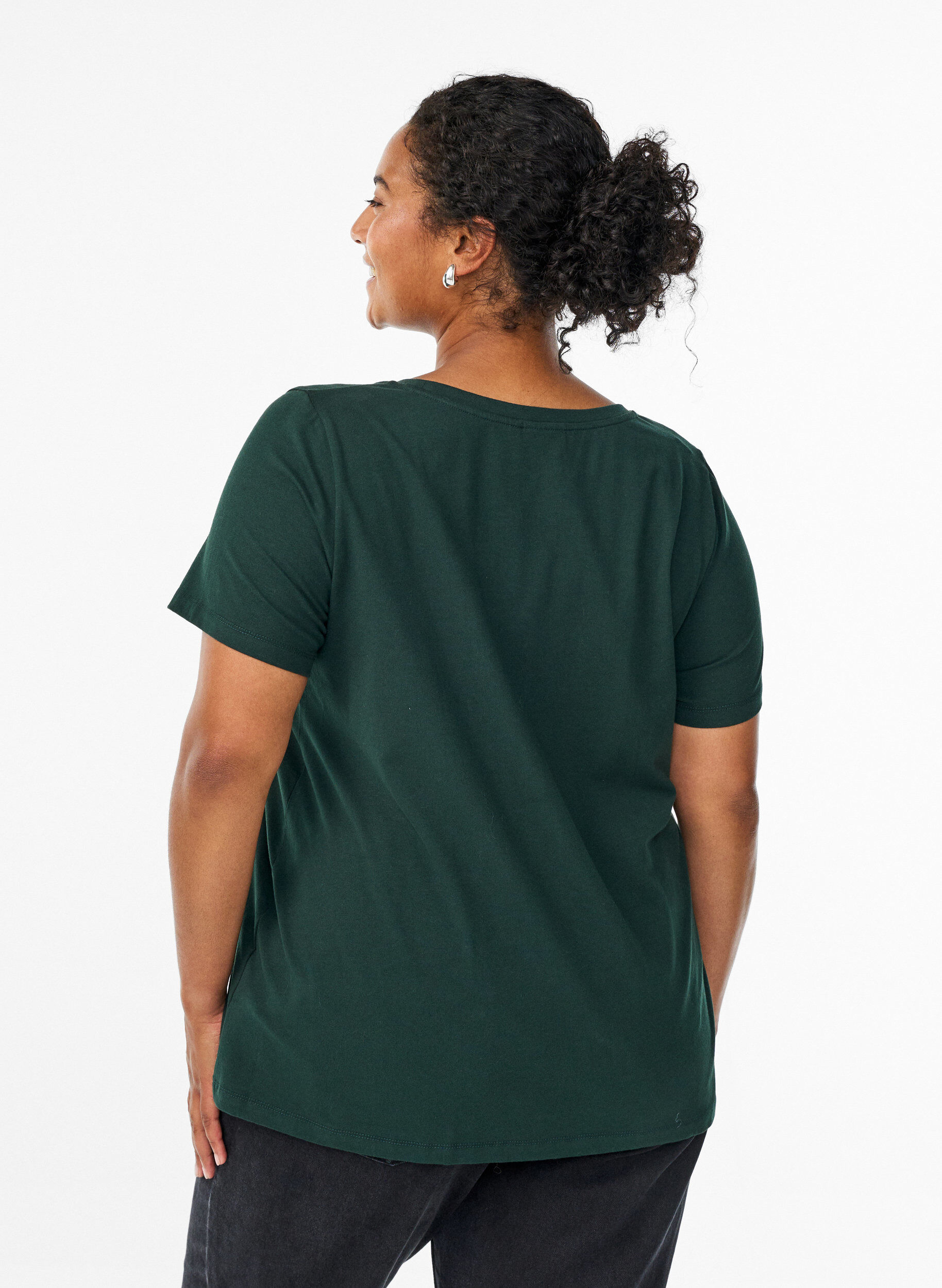 ZizziEnf&auml;rgad t-shirt i bomull, Gr&ouml;n, Model image number 2