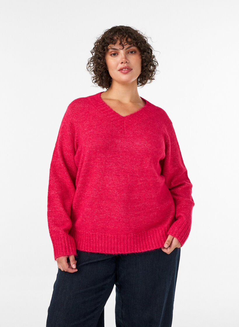 Tr&ouml;ja med v-ringning, Rosa, Model image number 0