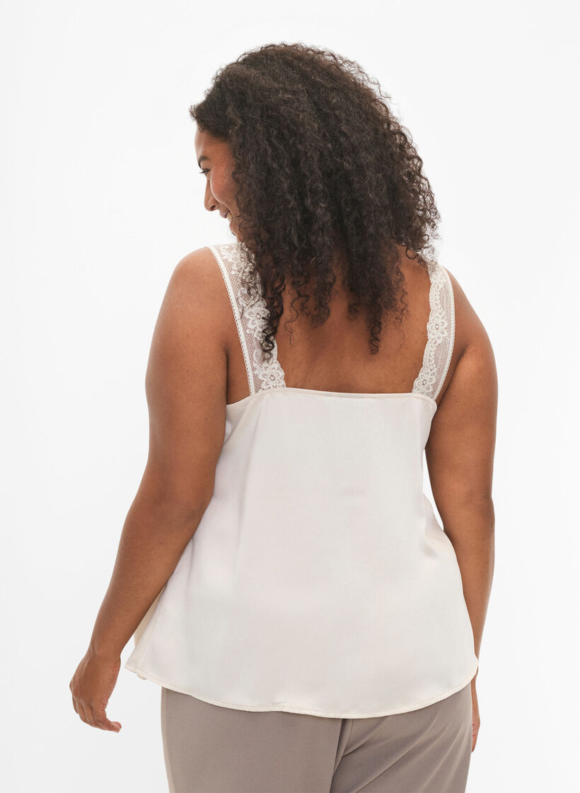 FLASH – Topp med V-ringning och spetskant, Fog, Model image number 1