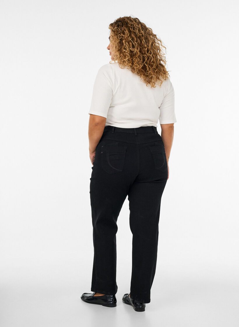 Gemma-jeans med normal passform och h&ouml;g midja, Svart, Model image number 1