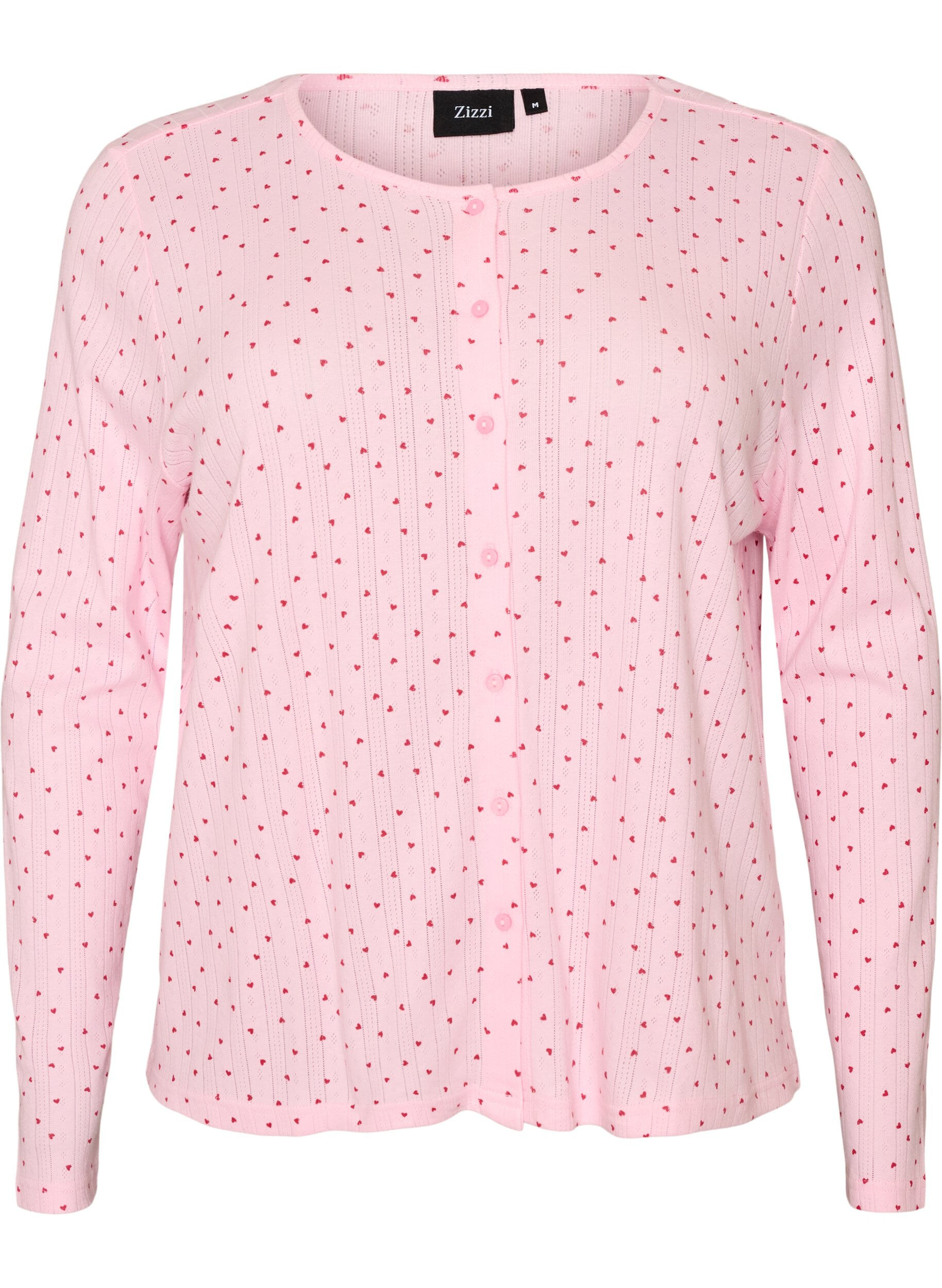 ZizziKofta i ekologisk bomull med h&aring;lbrodyr, Rosa, Packshot image number 0