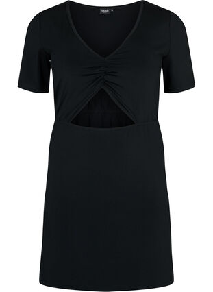 Kort klänning med utskuret parti, Black, Packshot image number 0