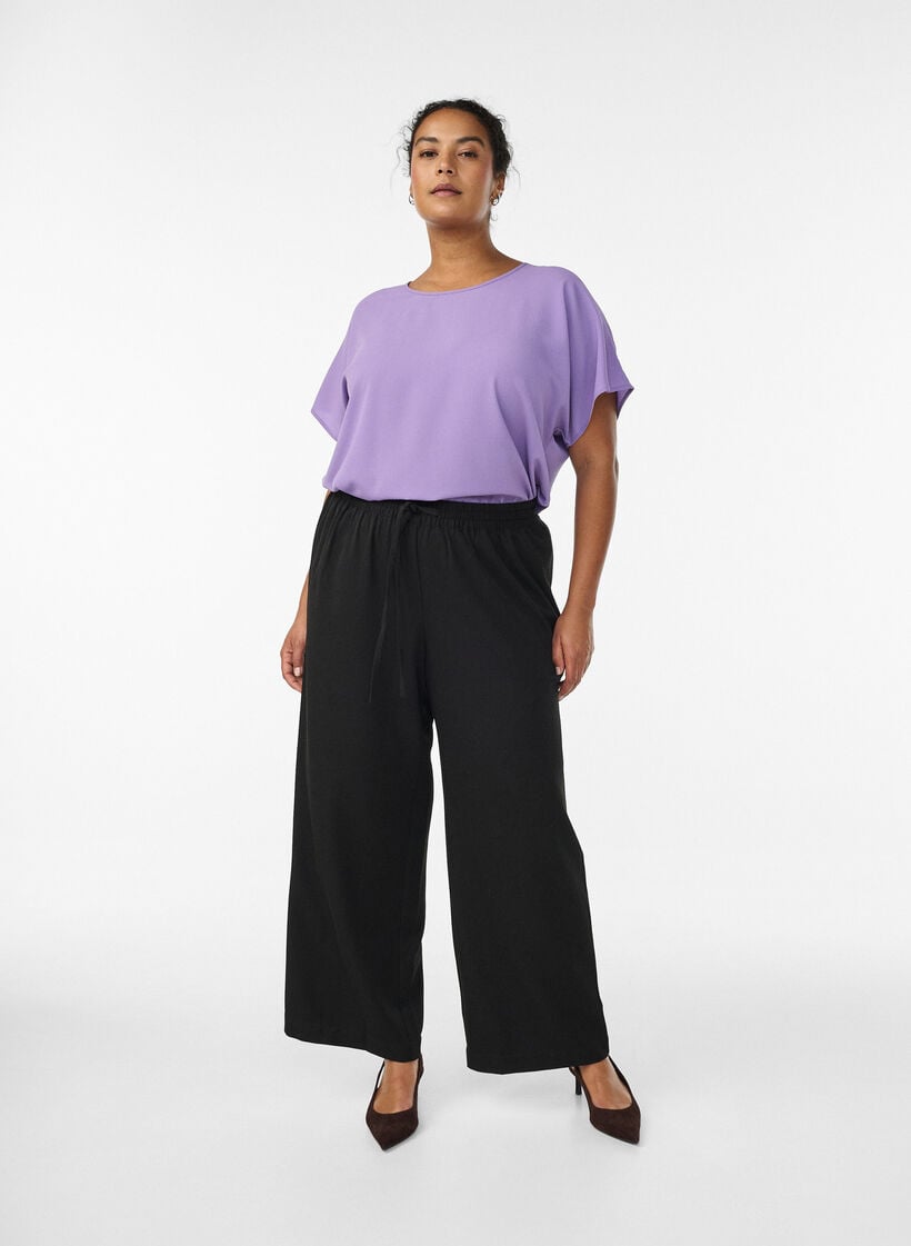 Blus med korta &auml;rmar och rund halsringning, Lila, Model image number 1