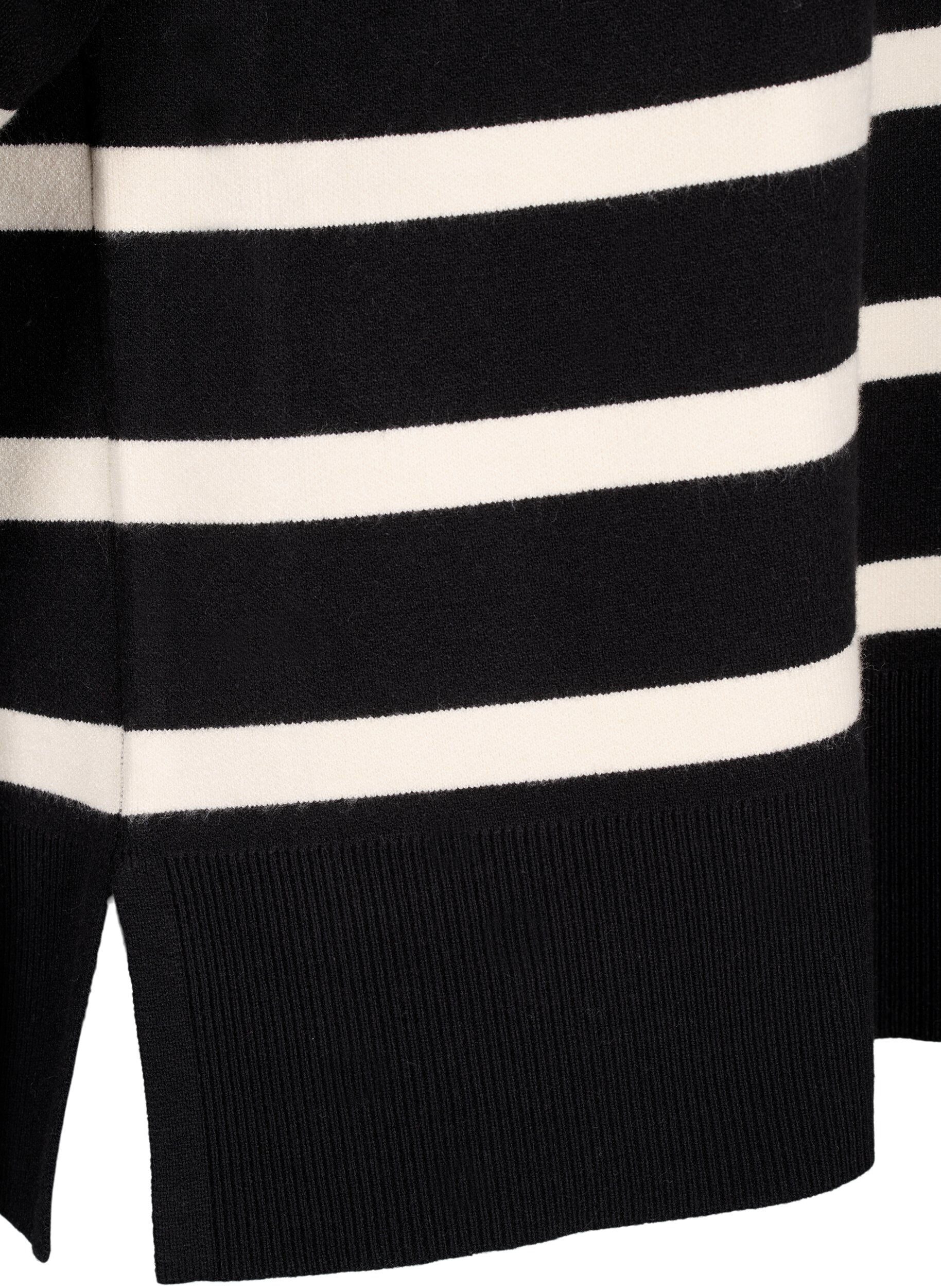 Zizzi Stickad blus med 3/4-&auml;rm och r&auml;nder, Black Birch Stripes, Packshot image number 3
