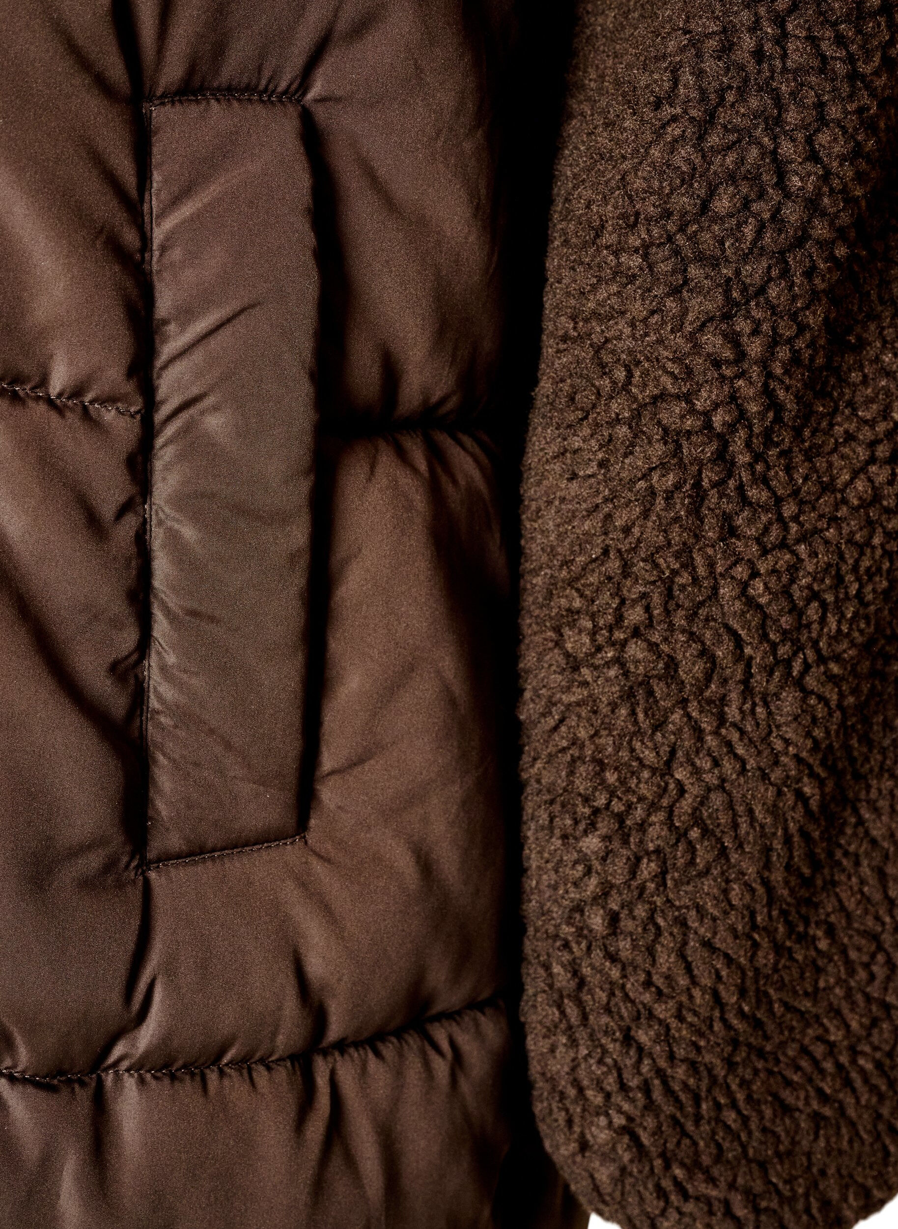 ZizziHalvl&aring;ng pufferjacka med teddyfleece, Brun, Packshot image number 3
