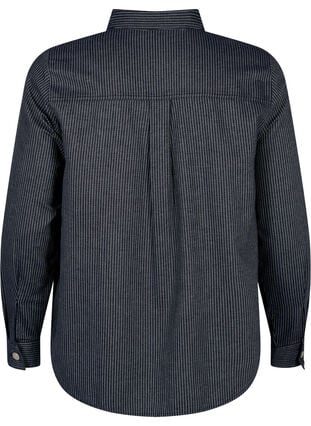 Kritstrecksrandig bomullsskjorta, Dark Blue Stripe, Packshot image number 1