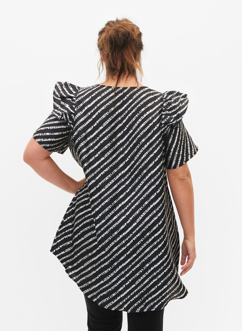 Stripad tunika med fransar, Black/White Stripes, Model image number 1