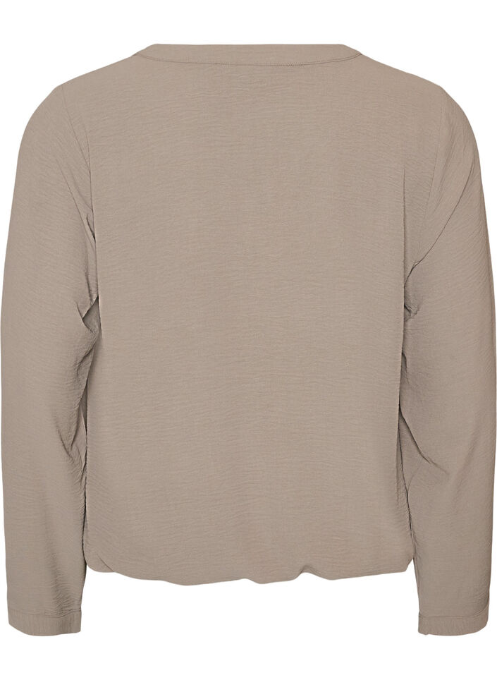 Blus i ballongsilhuett med v-ringning, Beige, Packshot image number 1