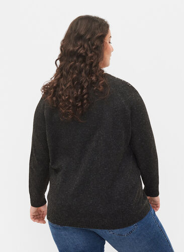 Melerad stickad tröja med paljetter, Dark Grey Melange, Model image number 1