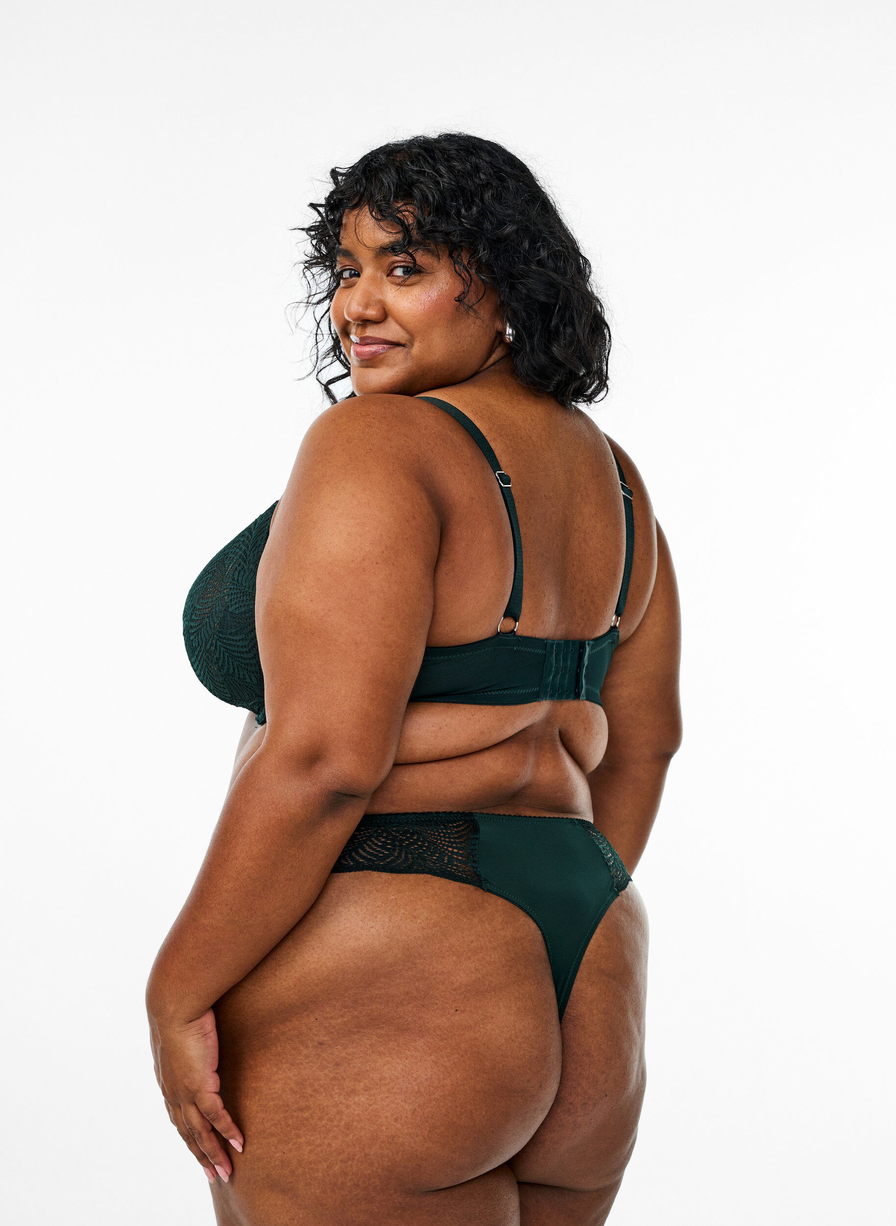 Zizzi Trosa i microfiber med spetsdetaljer, Gr&ouml;n, Model image number 1