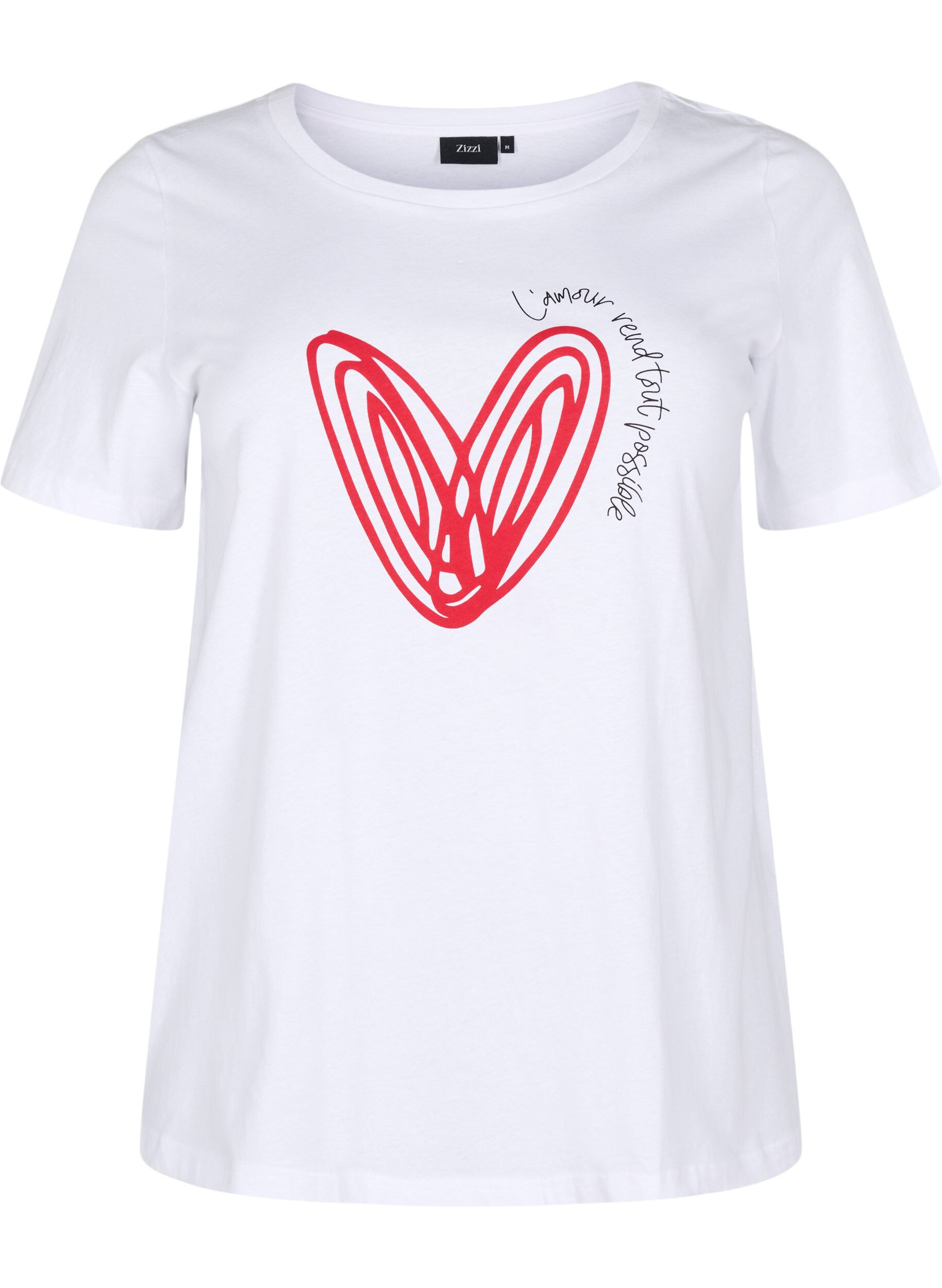 Zizzi T-shirt i bomull med motiv, Bright W. w. Heart, Packshot image number 0