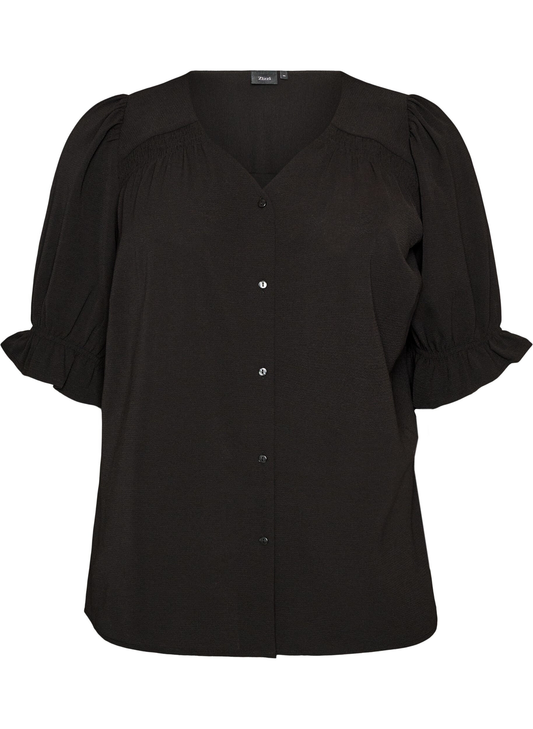 ZizziSkjortblus med halvl&aring;nga &auml;rmar, Svart, Packshot image number 0