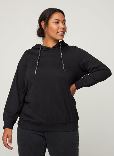 Sweatshirt i bomull med luva, Black, Model image number 0