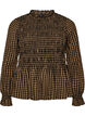 Rutig blus med smock och peplum, Brun, Packshot image number 0