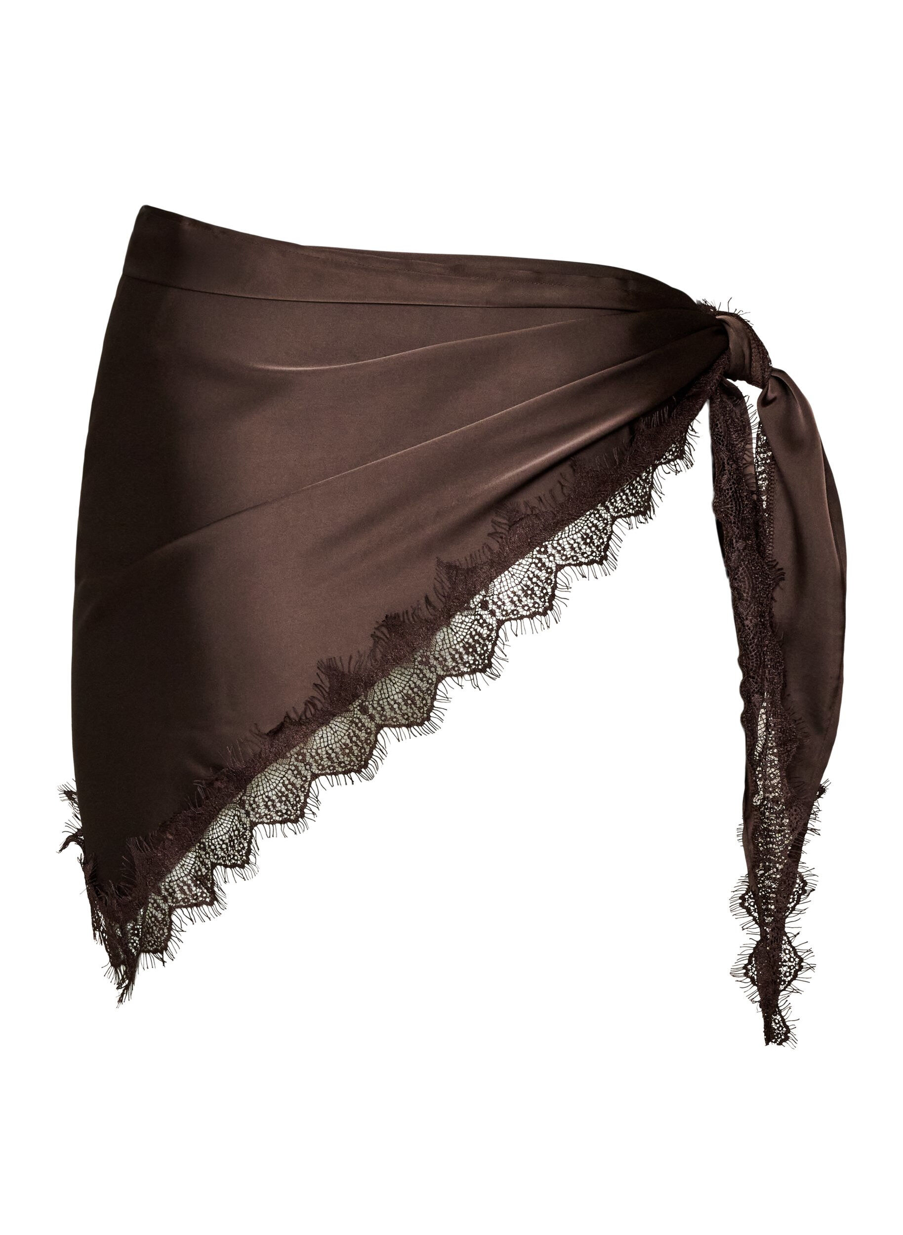 ZizziSjal i satin med spetskant, Brun, Packshot image number 1