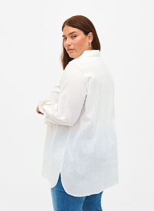 Långskjorta i linne och bomull, Bright White, Model image number 1