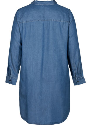 Långärmad tunika i lyocell, Mid blue denim, Packshot image number 1