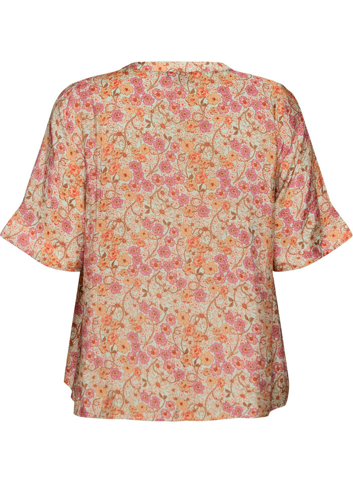 Blus i viskos med blomstertryck, Orange, Packshot image number 1