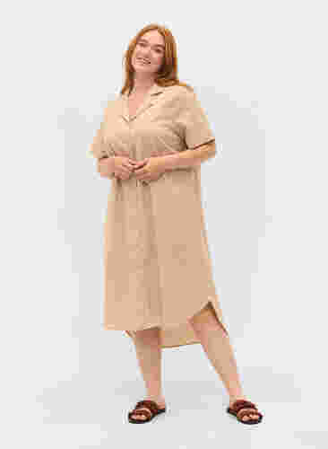 Lång bomullsskjorta med korta ärmar, Humus, Model image number 2