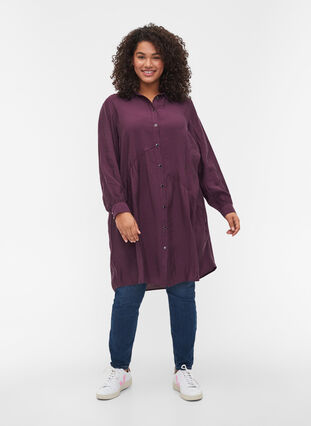 Enfärgad skjortklänning i a-linjeform, Plum Perfect, Model image number 2