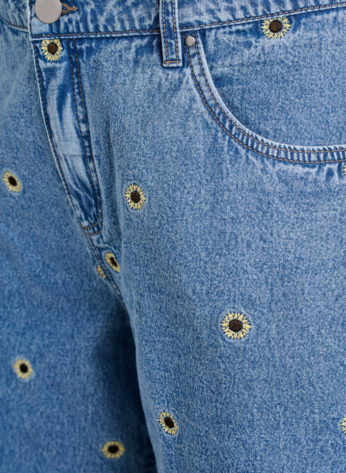 Jeansshorts med broderade blommor, Bl&aring;, Packshot image number 2