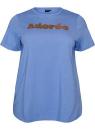 T-shirt i ekologisk bomull med tryck framtill, Bl&aring;