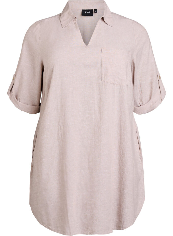 Tunika i linne och viskos med A-linjeform, Beige, Packshot image number 0