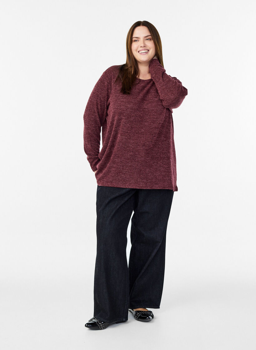L&aring;ng&auml;rmad blus med textur, M&ouml;rk Bordeaux, Model image number 1