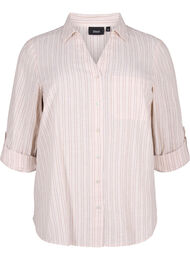Skjortblus med knäppning i en blandning av bomull och linne, Sandshell White