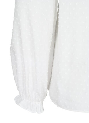 Långärmad blus med smock- och volangdetaljer, Bright White, Packshot image number 3